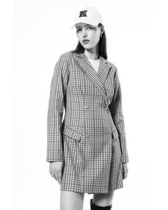Double-breasted Blazer Dress Beige/checked