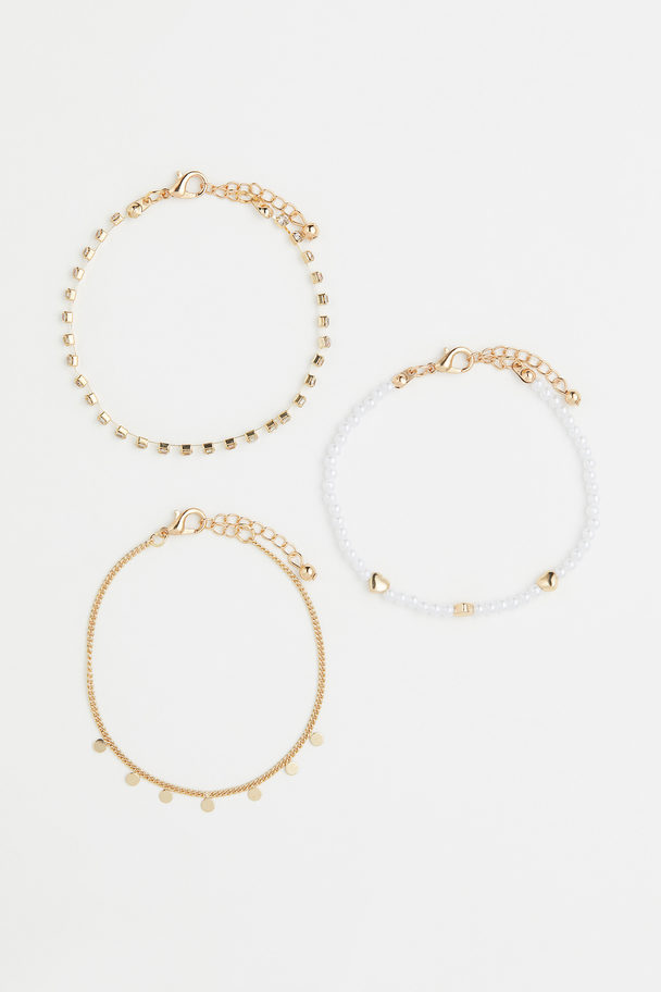 H&M 3-pack Bracelets Gold-coloured/white