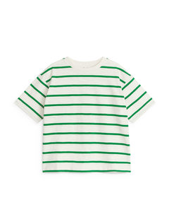 Slub-strikket T-skjorte Hvit/grønn