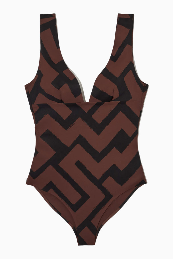 COS Open-back Plunge Swimsuit Brown / Printed