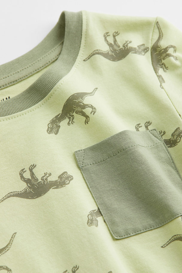 H&M Shirt Met Zak En Lange Mouwen Lichtgroen/dinosaurus