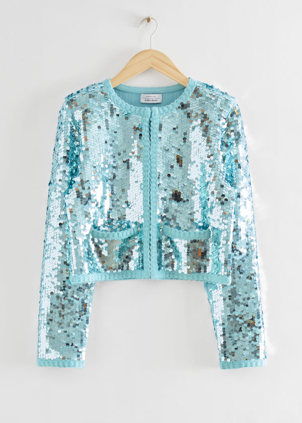 & Other Stories Knitted Sequin Embellished Jacket Turquoise
