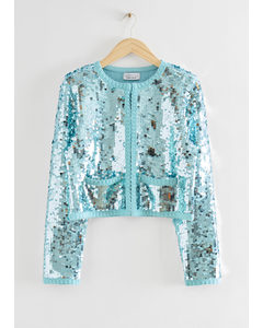 Knitted Sequin Embellished Jacket Turquoise
