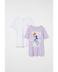 2-pak T-shirt Med Tryk Lyslilla/mickey Mouse