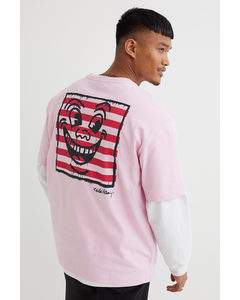 Relaxed Fit Printed T-shirt Light Pink/keith Haring