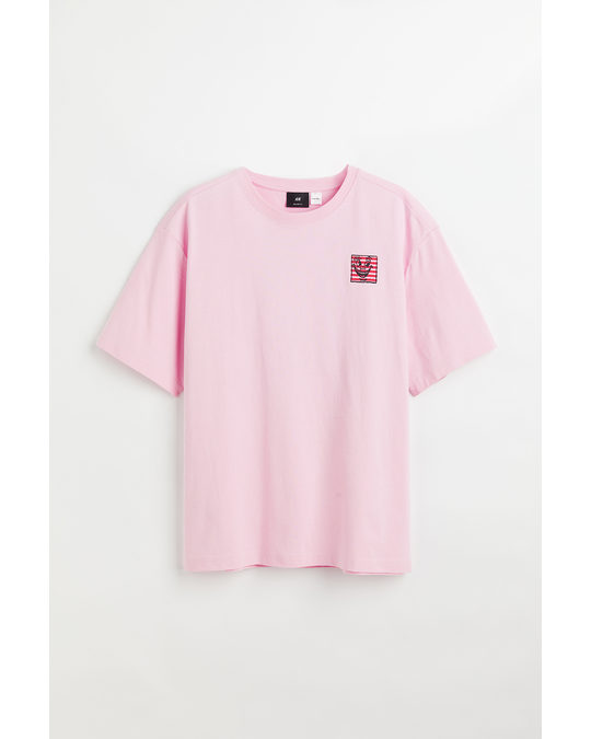 H&M Relaxed Fit Printed T-shirt Light Pink/keith Haring