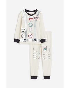 Tricot Pyjama Met Print Lichtbeige/astronaut