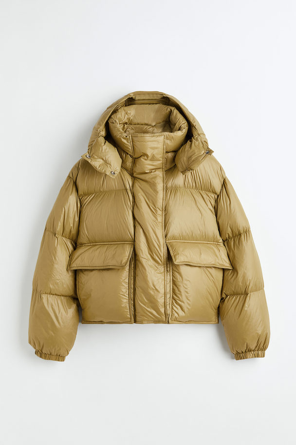 H&M Hooded Down Jacket Yellow-beige