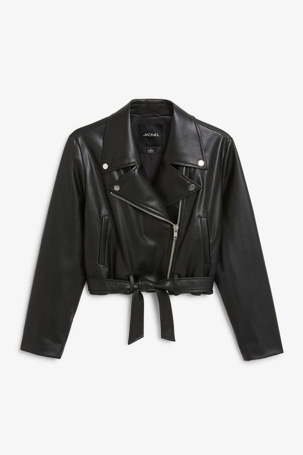 Monki Black Faux Leather Biker Jacket Black
