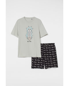 Pyjamas Med T-shirt Och Shorts Ljusgrå/rick & Morty