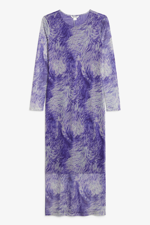 Monki Long Mesh Dress Purple Fur Print