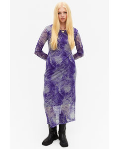 Long Mesh Dress Purple Fur Print