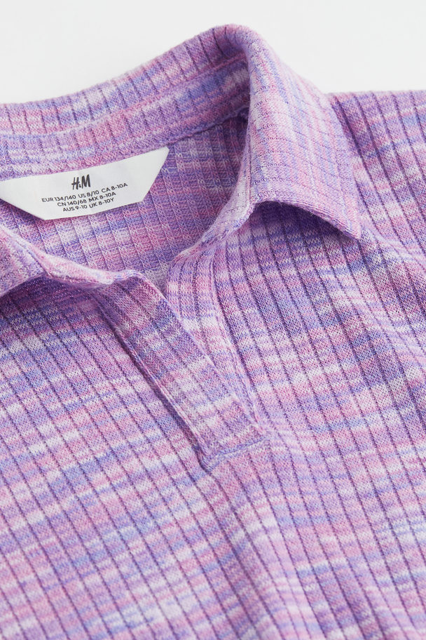 H&M Geripptes Jerseykleid mit Kragen Lilameliert