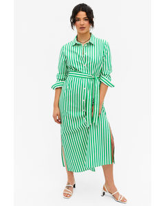 Langes Hemdkleid mit Gürtel Grüne Streifen