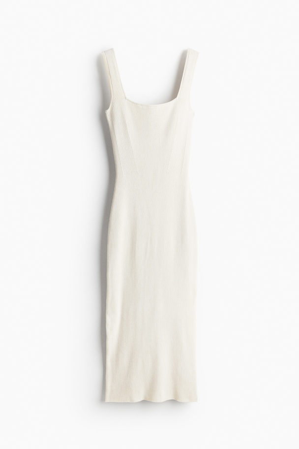 H&M Rib-knit Bodycon Dress Light Beige