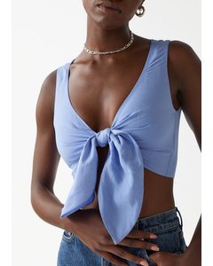 Cropped Tie Front Top Blue