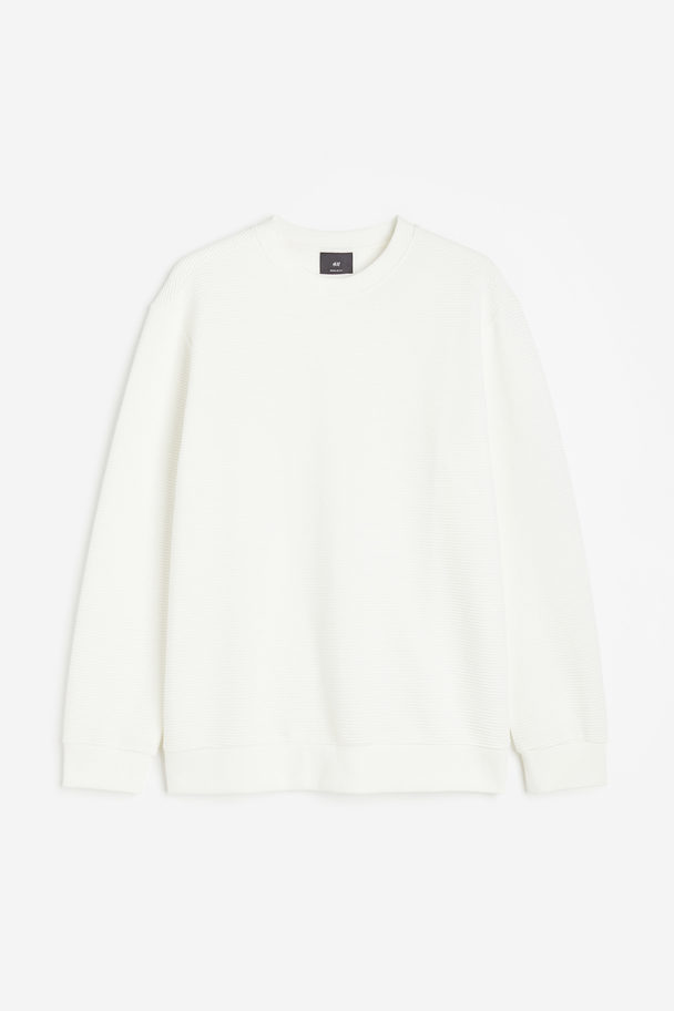 H&M Regular Fit Ribbed Sweatshirt White