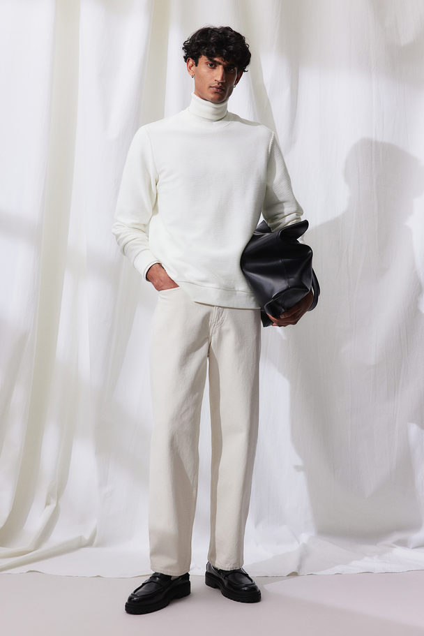 H&M Geripptes Sweatshirt Regular Fit Weiß