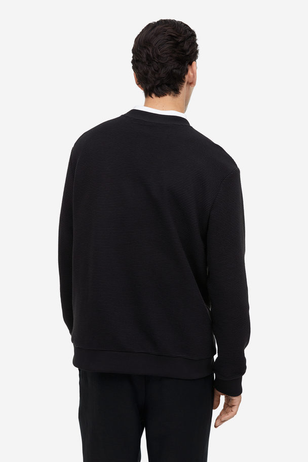 H&M Regular Fit Ribbed Sweatshirt Black