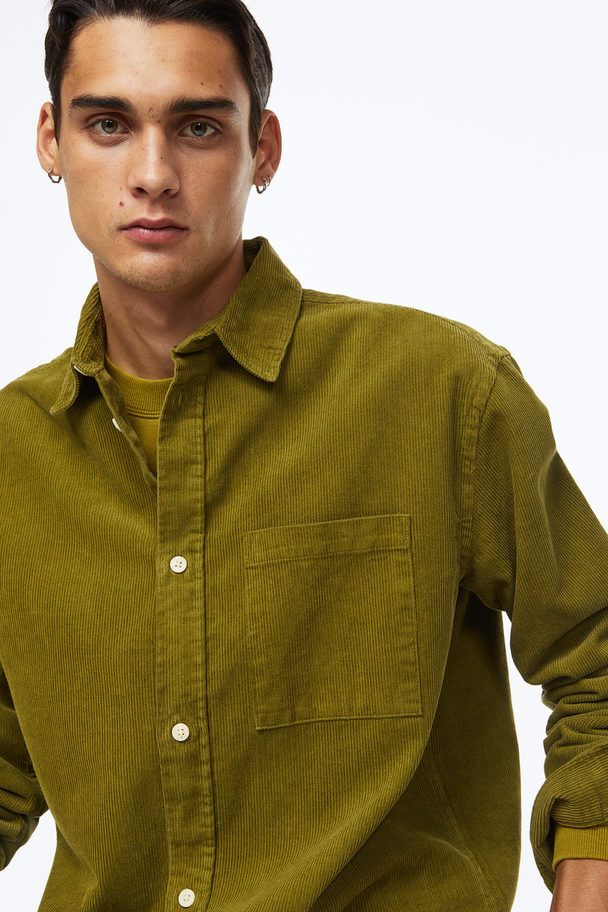 H&M Relaxed Fit Corduroy Shirt Moss Green