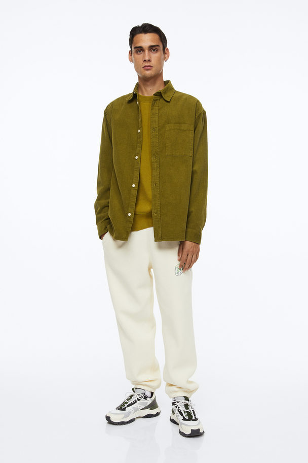 H&M Relaxed Fit Corduroy Shirt Moss Green
