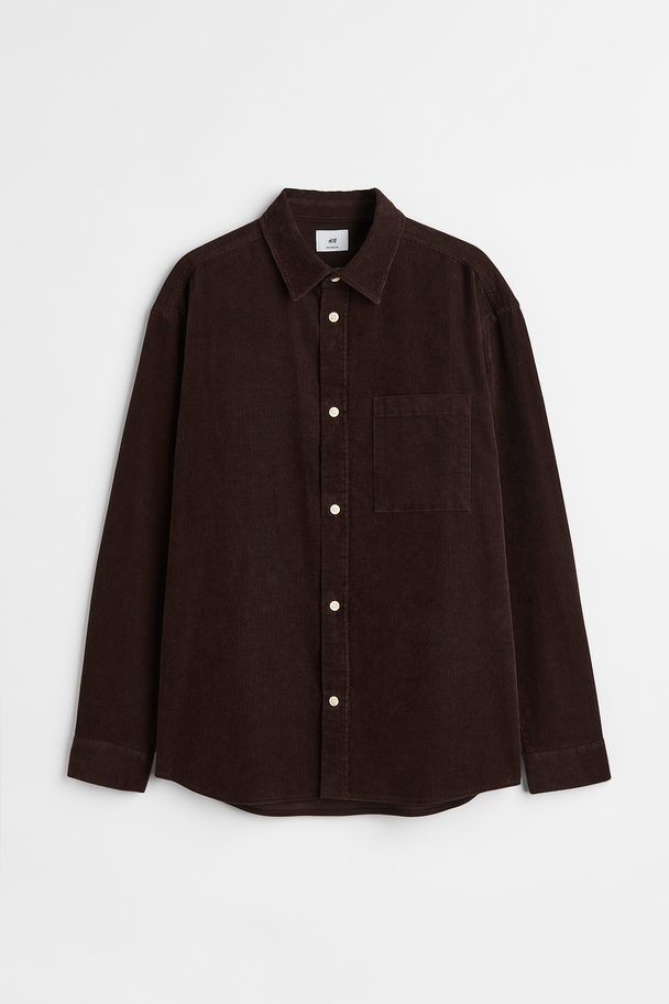 H&M Relaxed Fit Corduroy Shirt Dark Brown