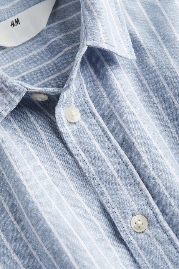 H&M Hemd aus Leinenmischung Hellblau/Gestreift