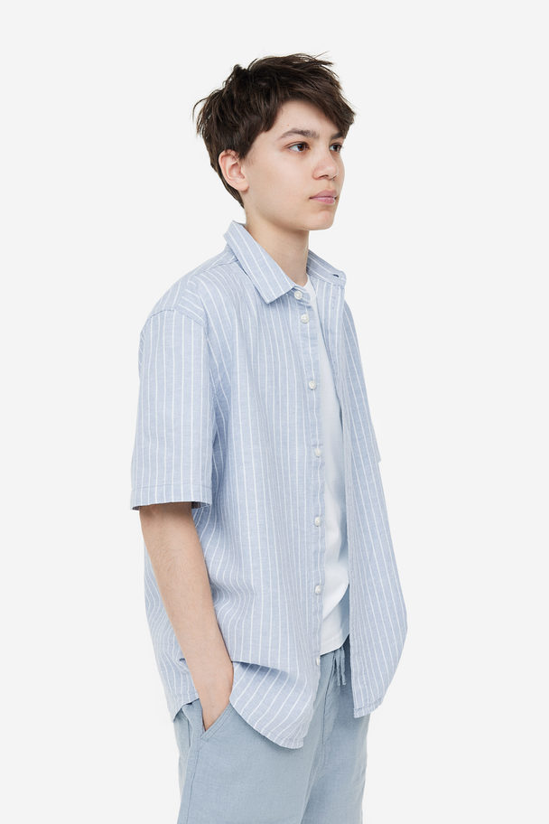 H&M Hemd aus Leinenmischung Hellblau/Gestreift