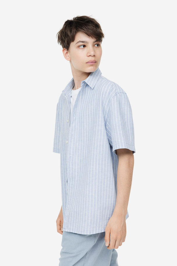 H&M Overhemd Van Linnenmix Lichtblauw/gestreept