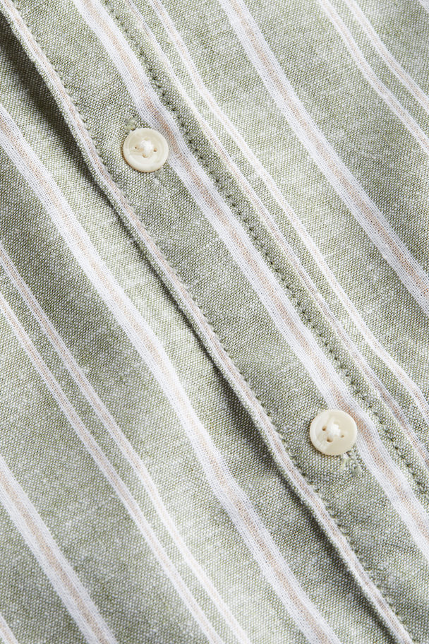 H&M Hemd aus Leinenmischung Graugrün/Gestreift