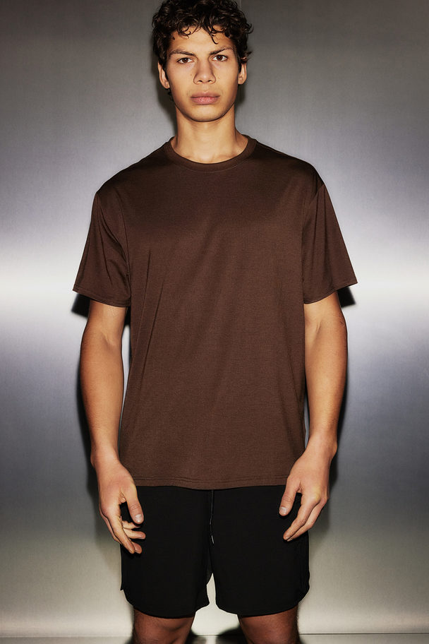 H&M Drymove™ Loose Fit Sports T-shirt Dark Brown