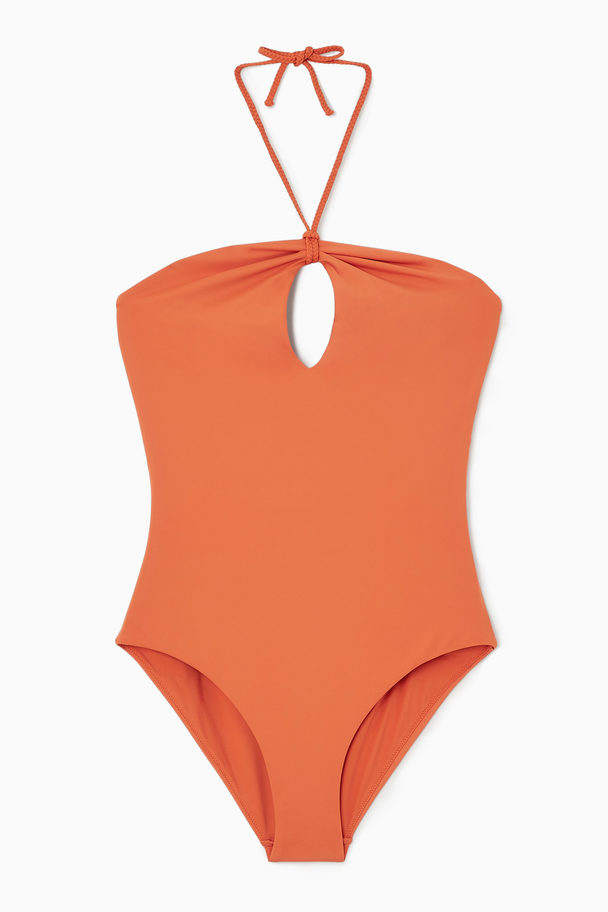 COS Halterneck Cutout Swimsuit Orange