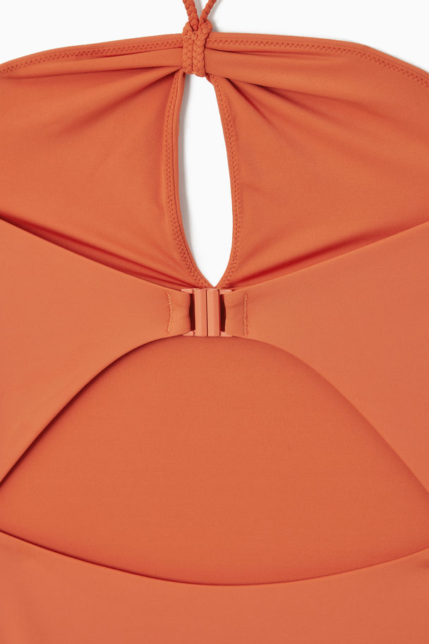 COS Halterneck Cutout Swimsuit Orange