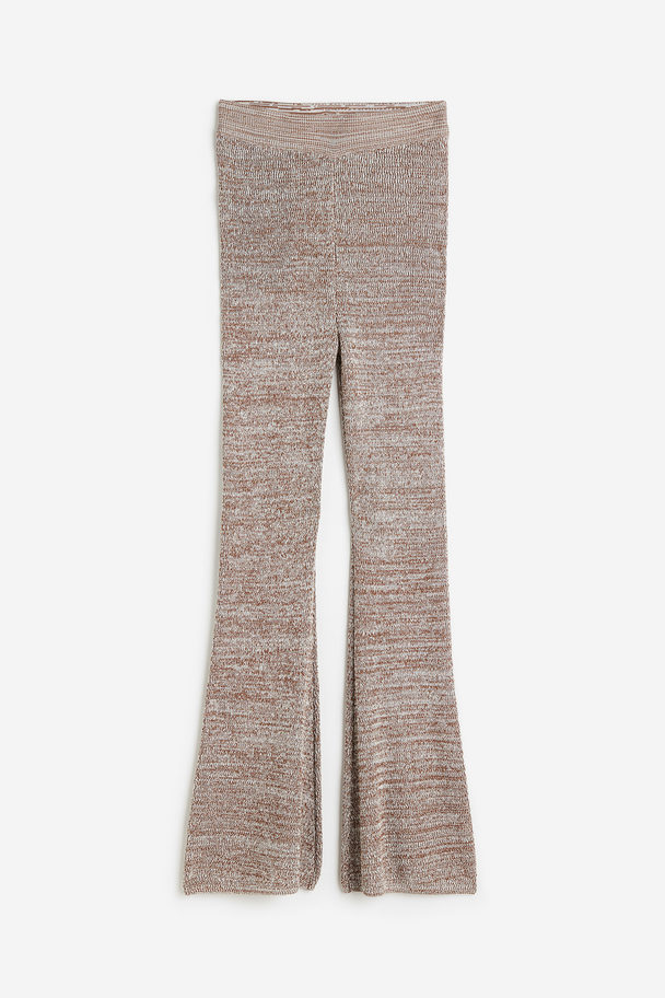 H&M Knitted Silk-blend Trousers Brown Marl