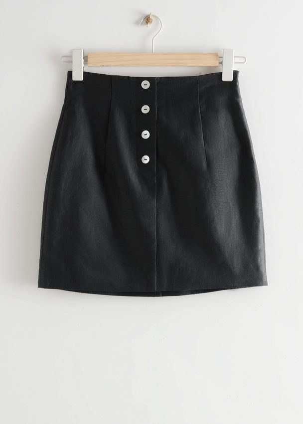& Other Stories Fitted Tailored Linen Mini Skirt Black