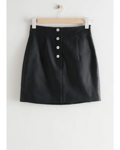 Fitted Tailored Linen Mini Skirt Black