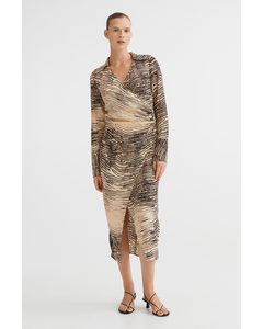 Long Wrapover Dress Light Beige/patterned