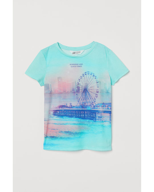 H&M Printed T-shirt Light Turquoise/big Wheel