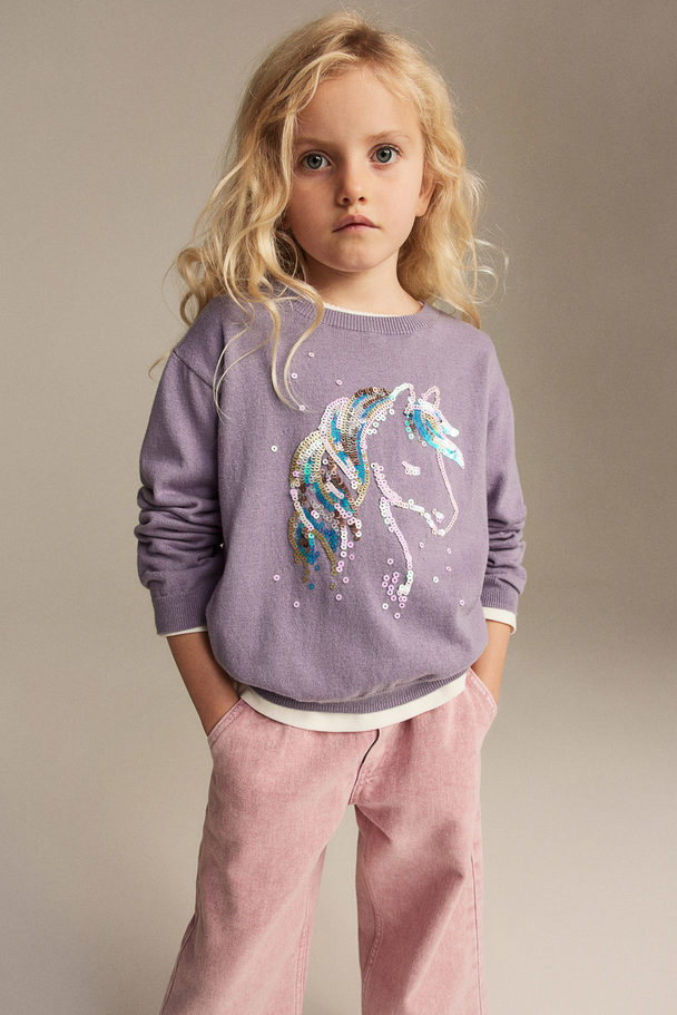 H&M Reversible Sequin-motif Jumper Purple/horse