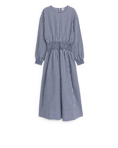 Gingham-kjole Med Smock-talje Mørkeblå/hvid