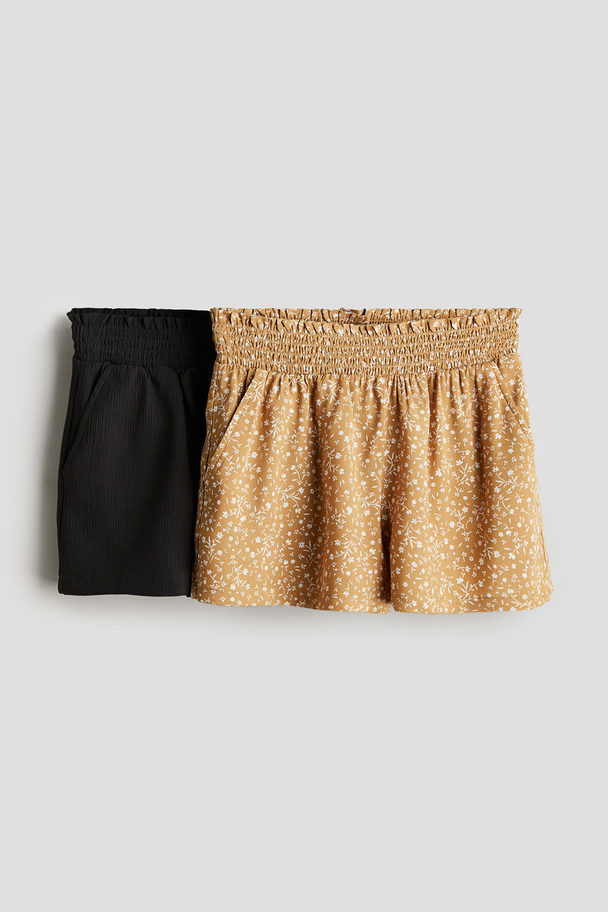 H&M 2-pack Pull-on Shorts Beige/floral