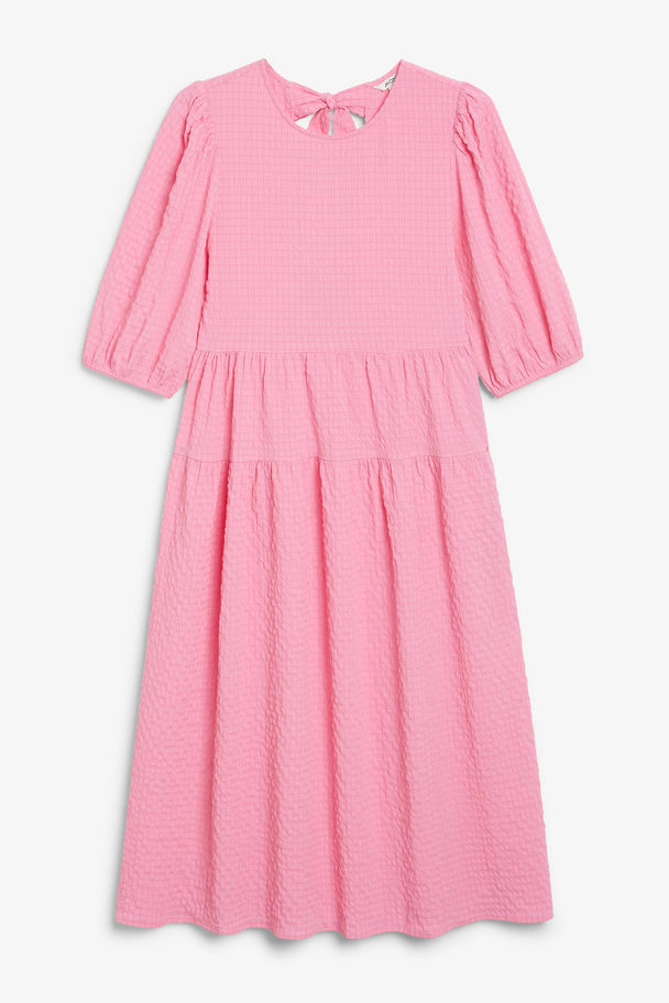 Monki Pink Crepe Midi Puff Sleeve Dress Pink