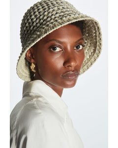 Crochet Bucket Hat Light Beige / White