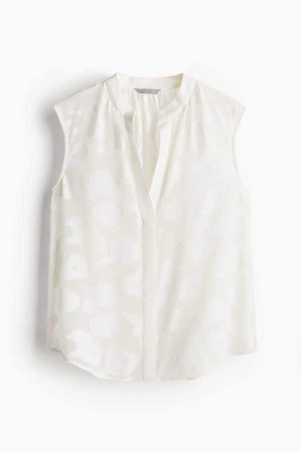 H&M Jacquard-weave Sleeveless Blouse White