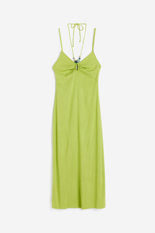 H&M Slip In-kjole Med Perledetalje Olivengrøn