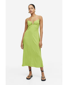 Slip In-kjole Med Perledetalje Olivengrøn