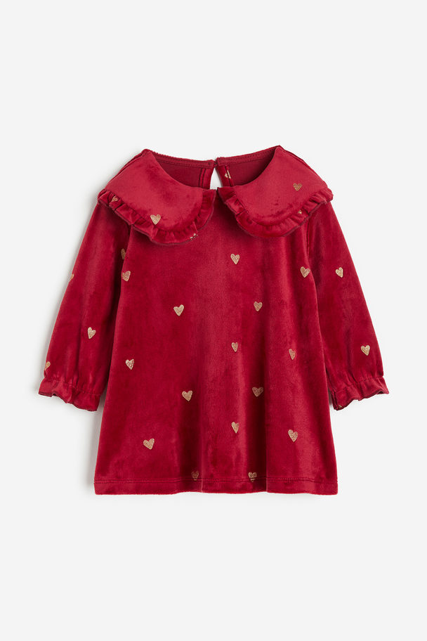 H&M Collared Velour Dress Red/hearts