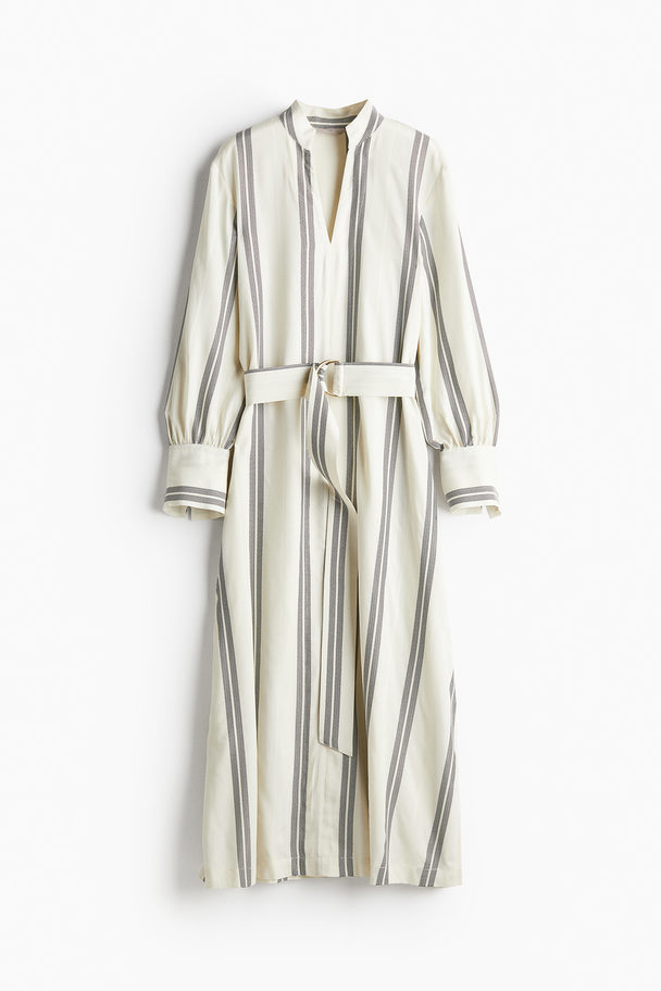 H&M Belted Shirt Dress Cream/striped