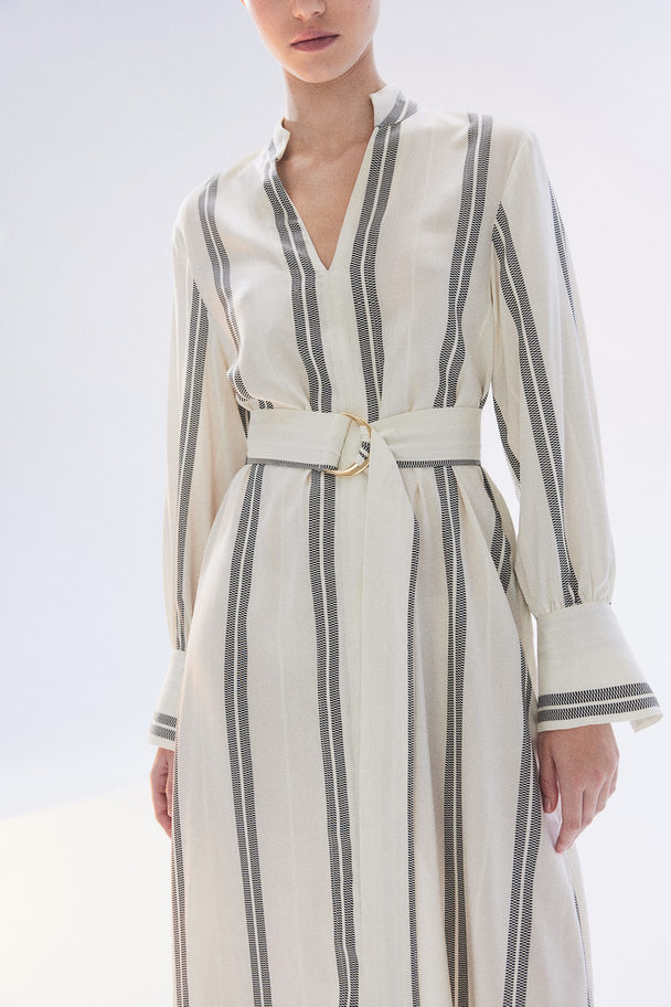 H&M Belted Shirt Dress Cream/striped