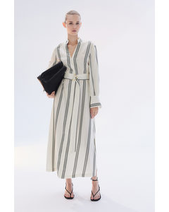 Belted Shirt Dress Cream/striped